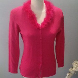 Lin Collection bright pink lana cardigan NWOT